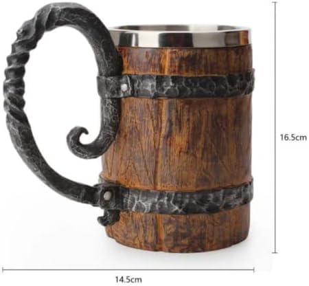 ויקינג כוס עץ סגנון חבית ספל בירה קנקן עם ידית | דלי בצורת כלי שתייה עם נירוסטה הכנס